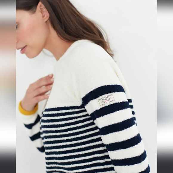 Joules Women's Chenille Sweater, White‎ and Navy Stripe, Yellow, Size 8 - Picture 3 of 13